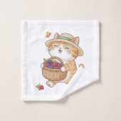 Ensemble de serviettes de bain Chat Kawaii & Baies (Gant de toilette)