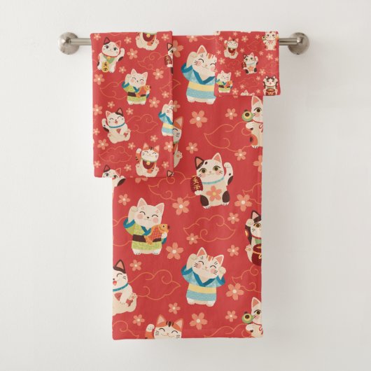 Ensemble de serviettes de bain Chats Chanceux Mane (En situation)