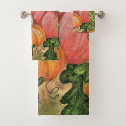 Ensemble de serviettes de bain citrouille (En situation)