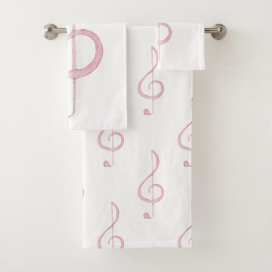 Ensemble de serviettes de bain Clé de sol rose (En situation)
