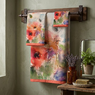Ensemble de serviettes de bain coquelicots aquarel
