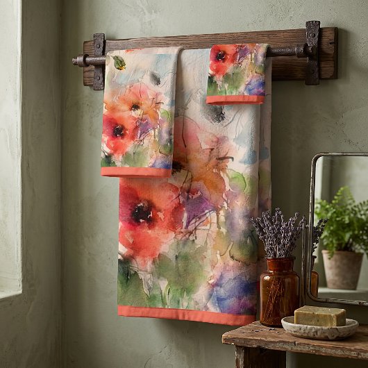 Ensemble de serviettes de bain coquelicots aquarel