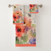 Ensemble de serviettes de bain coquelicots aquarel (En situation)