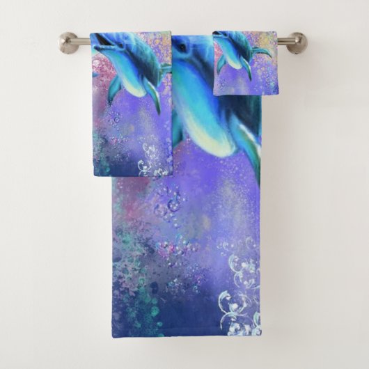 Ensemble de serviettes de bain Dolphin Couple (En situation)