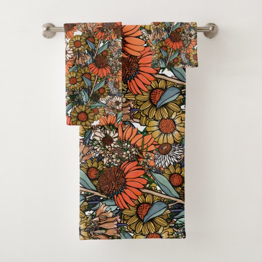 Ensemble de serviettes de bain du jardin de fleurs (En situation)