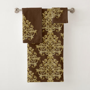 Ensemble de serviettes de bain en damas or et marr
