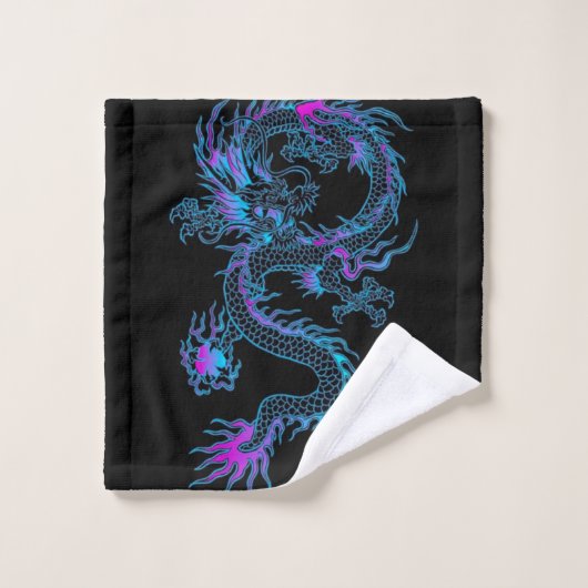 Ensemble de serviettes de bain en dragon bleu néon (Gant de toilette)