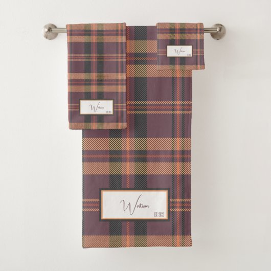 Ensemble de serviettes de bain en heather à carrea (En situation)