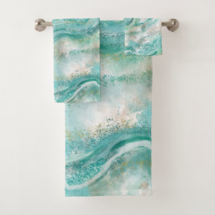Ensemble de serviettes de bain en marbre turquoise