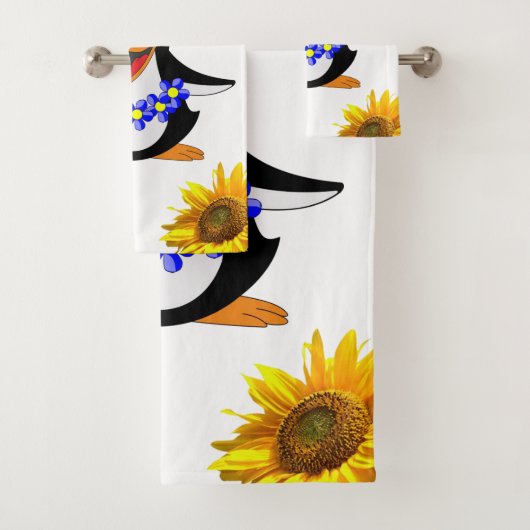 Ensemble de serviettes de bain en pingouin fleuris (En situation)