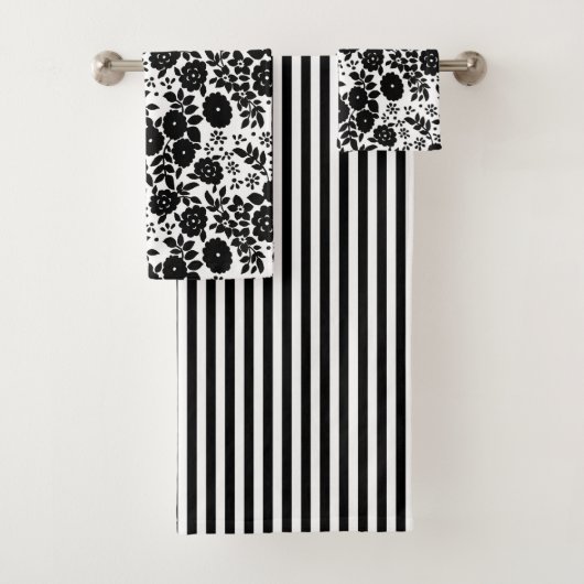 Ensemble de serviettes de bain en rayures noires m (En situation)
