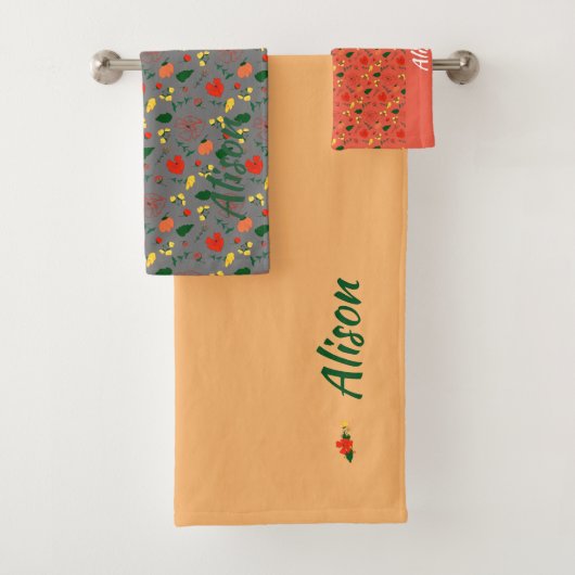 Ensemble de serviettes de bain fleur sauvage vert (En situation)