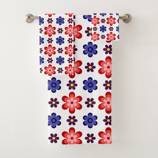 Ensemble de serviettes de bain Fleurs Bleu Violet (En situation)
