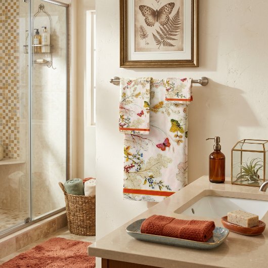 Ensemble de serviettes de bain fleurs et papillons