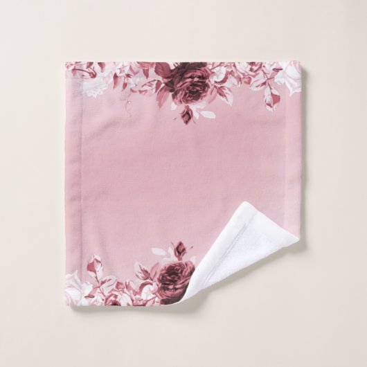 Ensemble De Serviettes De Bain Floral Rose (Gant de toilette)