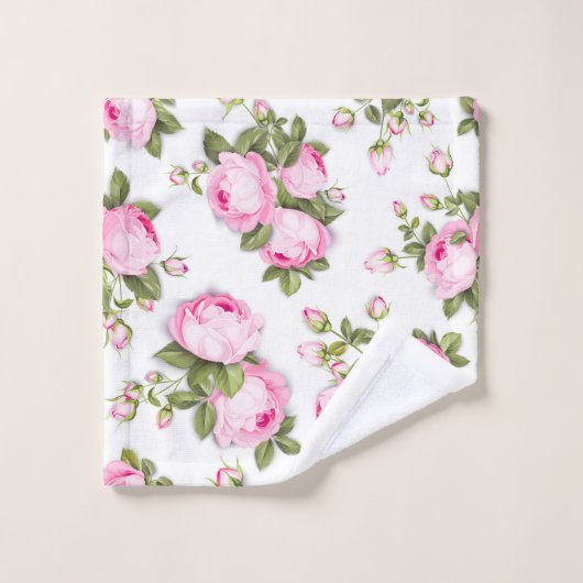 Ensemble De Serviettes De Bain Floral Rose (Gant de toilette)