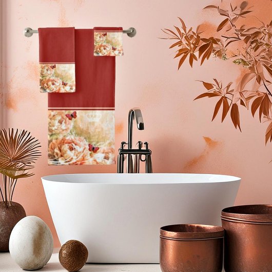 Ensemble de serviettes de bain florales pêche