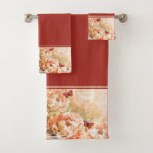 Ensemble de serviettes de bain florales pêche (En situation)