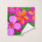 Ensemble de serviettes de bain florales rose chaud (Gant de toilette)