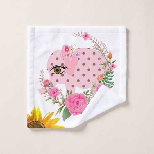Ensemble de serviettes de bain florales rose Eléph (Gant de toilette)