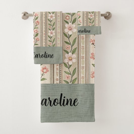 Ensemble de serviettes de bain florales vertes élé (En situation)