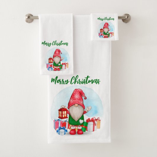Ensemble de serviettes de bain Gnome Noël joyeux (En situation)