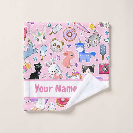 Ensemble de serviettes de bain Kawaii rose (Gant de toilette)