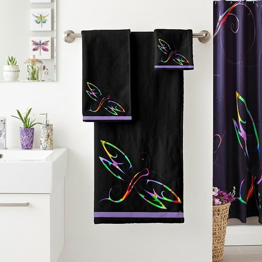 Ensemble de serviettes de bain libellules colorées