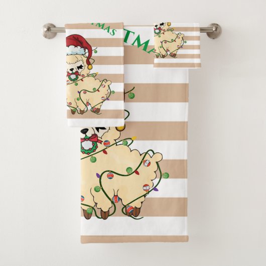Ensemble de serviettes de bain Llama de Noël (En situation)