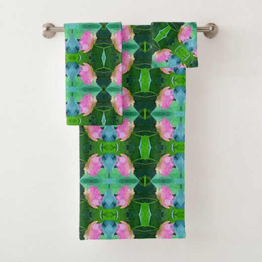 Ensemble de serviettes de bain - Lotus rose Abstra (En situation)