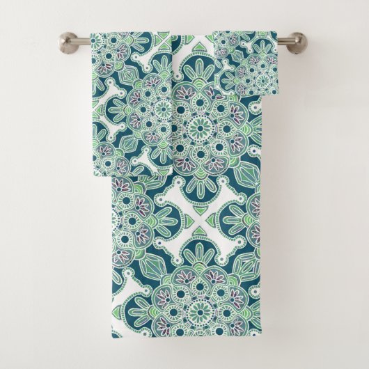 Ensemble de serviettes de bain, médaillons verts s (En situation)