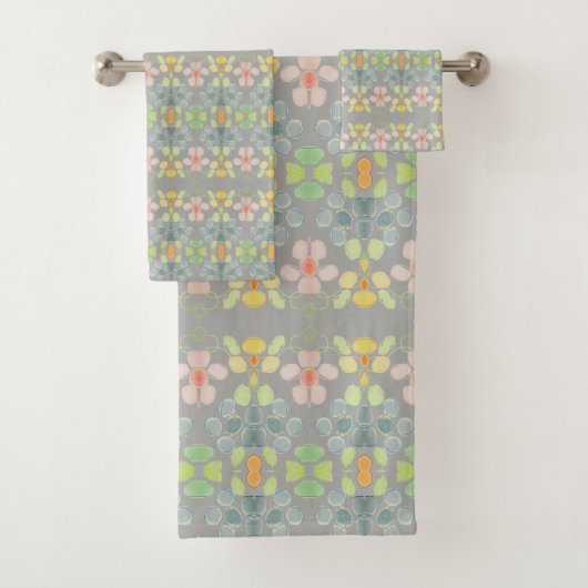 Ensemble de serviettes de bain moderne gris (En situation)