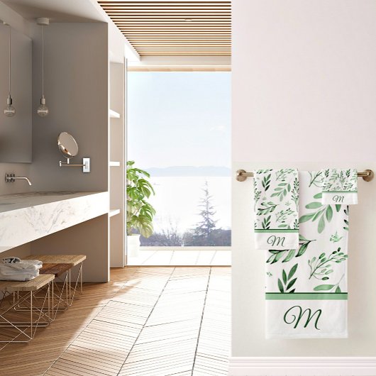 Ensemble de serviettes de bain monogramme feuille