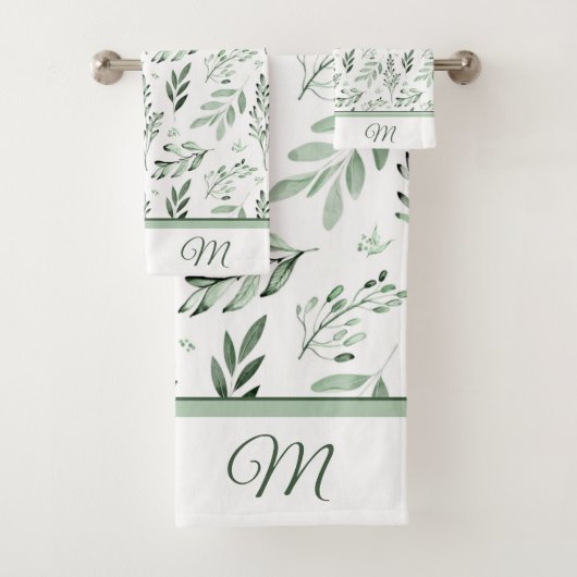 Ensemble de serviettes de bain monogramme feuille  (En situation)