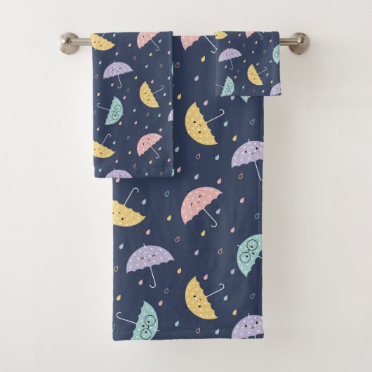Ensemble de serviettes de bain Motif à parapluie C (En situation)