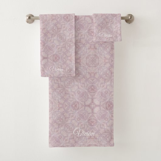 Ensemble de serviettes de bain Motif couleur rose (En situation)