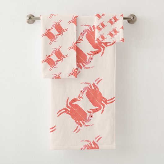 Ensemble de serviettes de bain motif crabe ton ter (En situation)