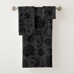 Ensemble de serviettes de bain motif noir sur gris