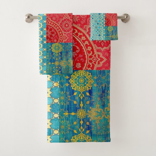 Ensemble de serviettes de bain - Motif Turquoise R (En situation)