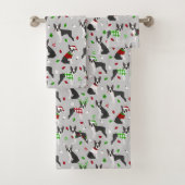Ensemble de serviettes de bain Noël Boston Terrier (En situation)