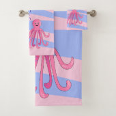 Ensemble de serviettes de bain octopus rose (En situation)