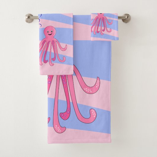 Ensemble de serviettes de bain octopus rose (En situation)