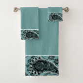 Ensemble de serviettes de bain paisley sarcelle fo (En situation)