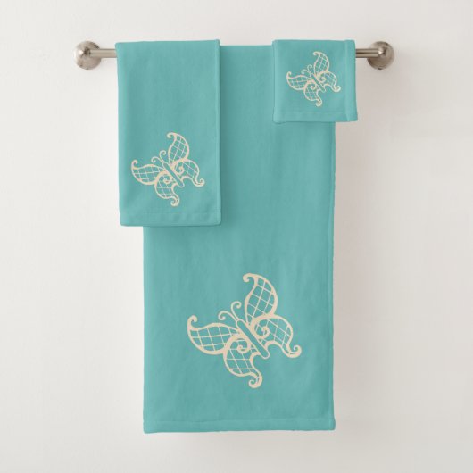 Ensemble de serviettes de bain papillon en dentell (En situation)