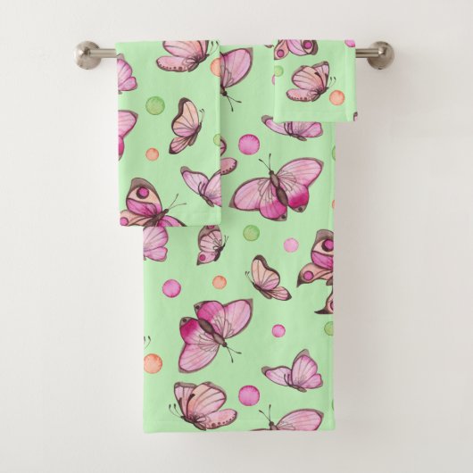Ensemble de serviettes de bain Papillon Rose (En situation)