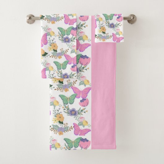 Ensemble de serviettes de bain papillons pastel co (En situation)