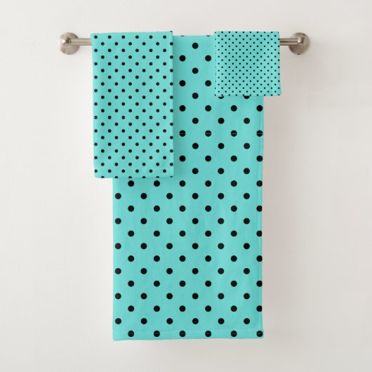 Ensemble de serviettes de bain Pois turquoise et n (En situation)