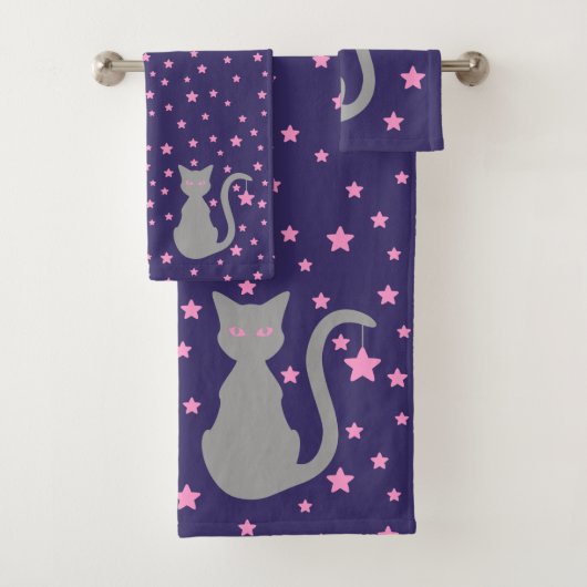 Ensemble de serviettes de bain pour chats gris (En situation)