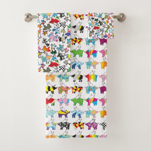 Ensemble de serviettes de bain pour cochons volant (En situation)