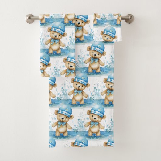 Ensemble de serviettes de bain pour garçon | Ours  (En situation)